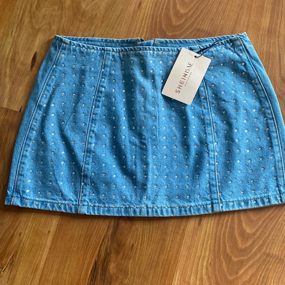 Rhinestone Diamond Jean Skirt NWT